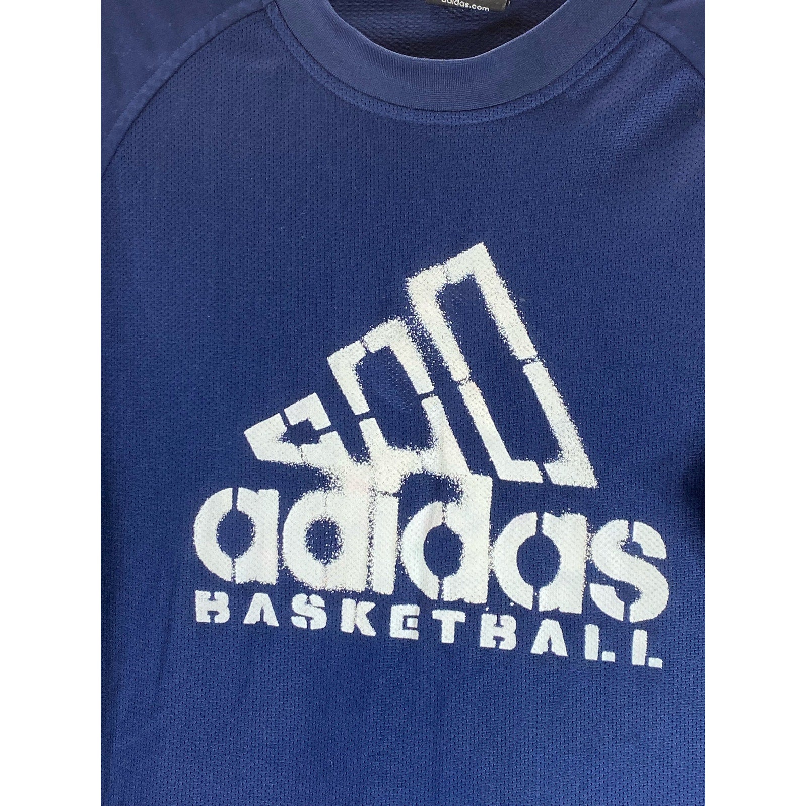 ADIDAS Men's Navy Vintage Crewneck Mesh Basketball Short Sleeve T-Shirt SZ M