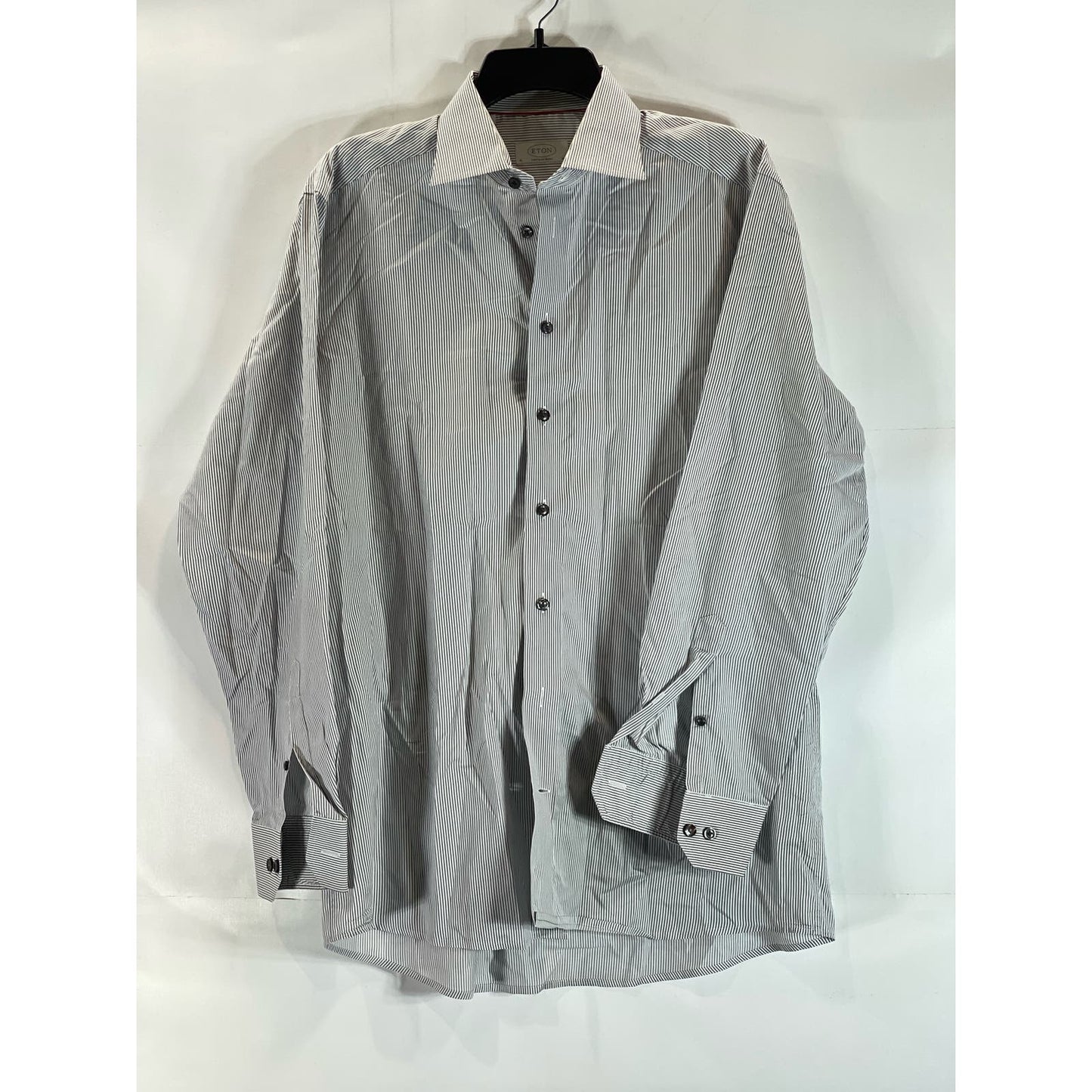 ETON Men's Gray Striped Contemporary-Fit Button-Up Long Sleeve Shirt SZ 16