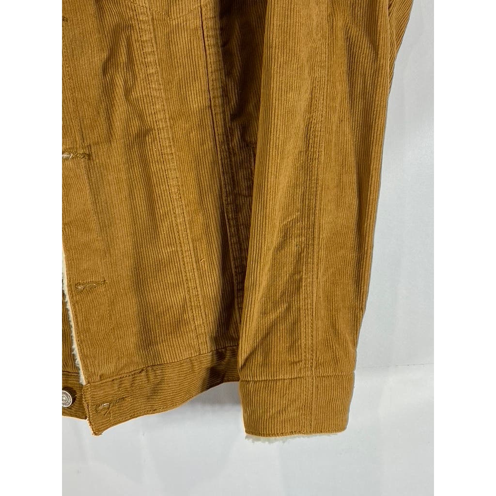 BOOHOOMAN Men's Tan Corduroy Regular-Fit Button-Up Borg Collar Jacket SZ XL