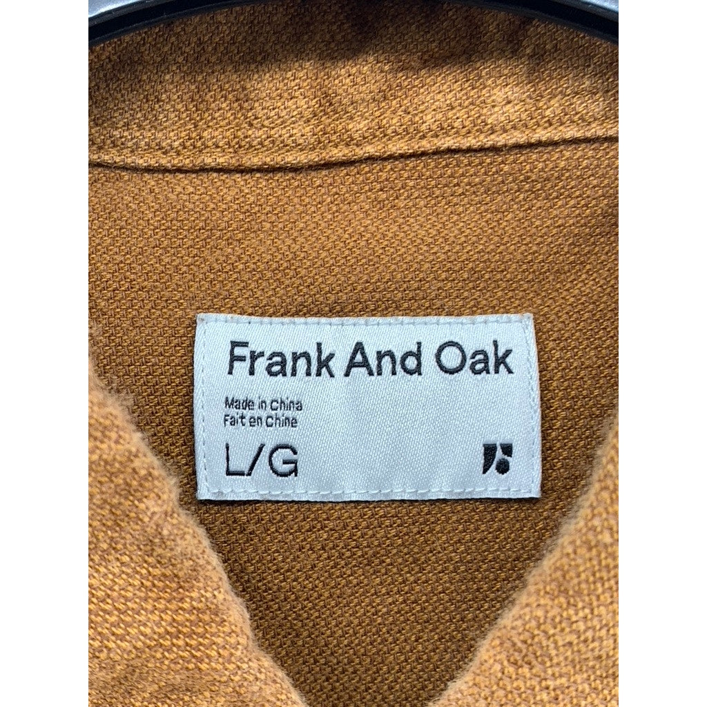 FRANK AND OAK Men's Brown Textured Regular-Fit Button-Up Long Sleeve Shirt SZ L