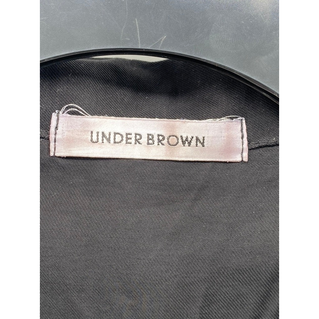 UNDERBROWN Women's Black Half-Button Long Sleeve Midi Belted Dress SZ M