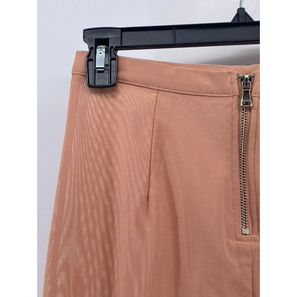 UNBRANDED Women's Salmon Pink Straight Back Zipper Knee-Length Skirt SZ S