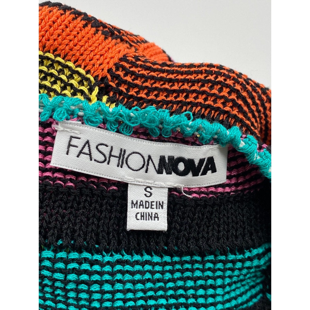 FASHION NOVA Women’s Multicolor Knit Scoop-Neck Side-Slit Maxi Halter Dress SZ S