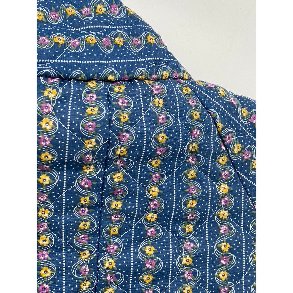 LILLIAN LOROW Women's Blue 1970's Liberty Floral Quilted Belted Jumpsuit SZ S
