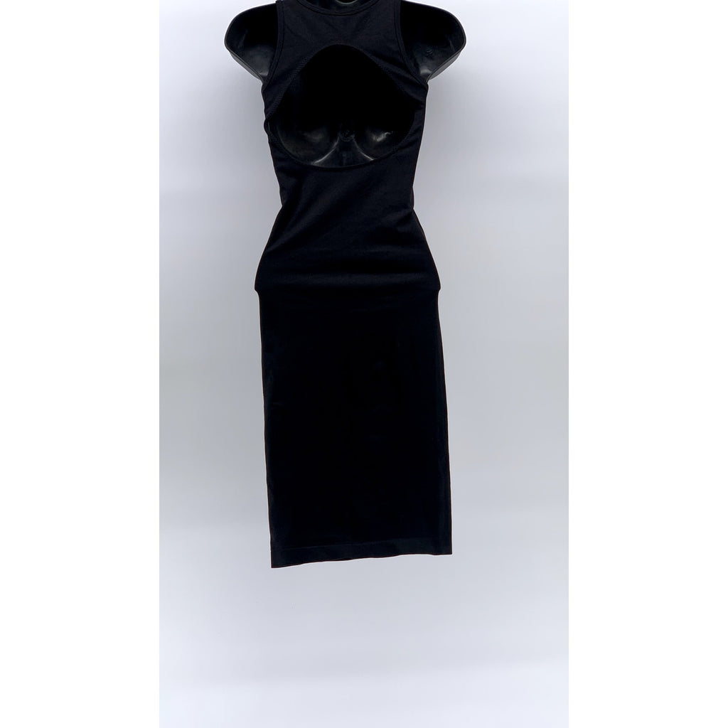 AWND Women's Black Crewneck Rib Cutout Sleeveless Bodycon Midi Dress SZ S