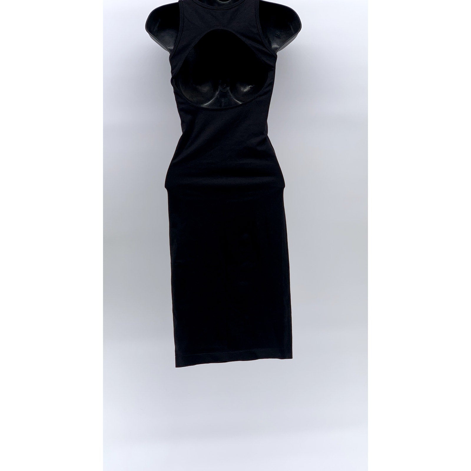 AWND Women's Black Crewneck Rib Cutout Sleeveless Bodycon Midi Dress SZ S