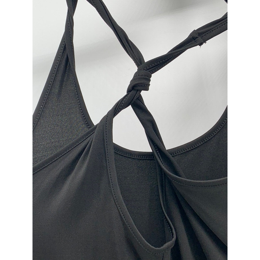 UNBRANDED Women's Black Solid Scoop-Neck Cross-Back Flare Jumpsuit SZ S