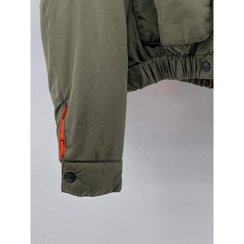 LABIJOU Women's Olive Green Snap-Button Cropped Puffer Jacket SZ M