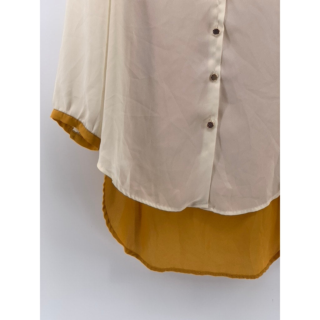 LA CHAPELLE SPORT Women's Tan-White Sheer Button-Up Top SZ 40(US8)