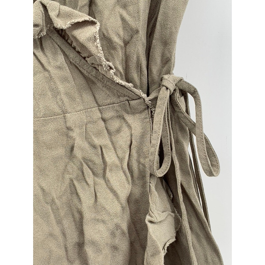 SUNDAY BEST Women's Light Brown Wrap Short Sleeve Ruffle Dress SZ 2XS