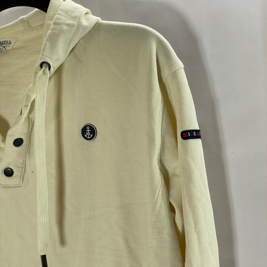BATELA SEA STYLE Women's Cream Snap-Button Patch Logo Hooded Sweater SZ 8