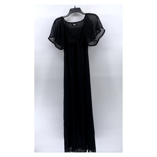 BIK BOK Women's Black Sheer V-Neck Flutter Short Sleeve Maxi Casual Dress SZ XS