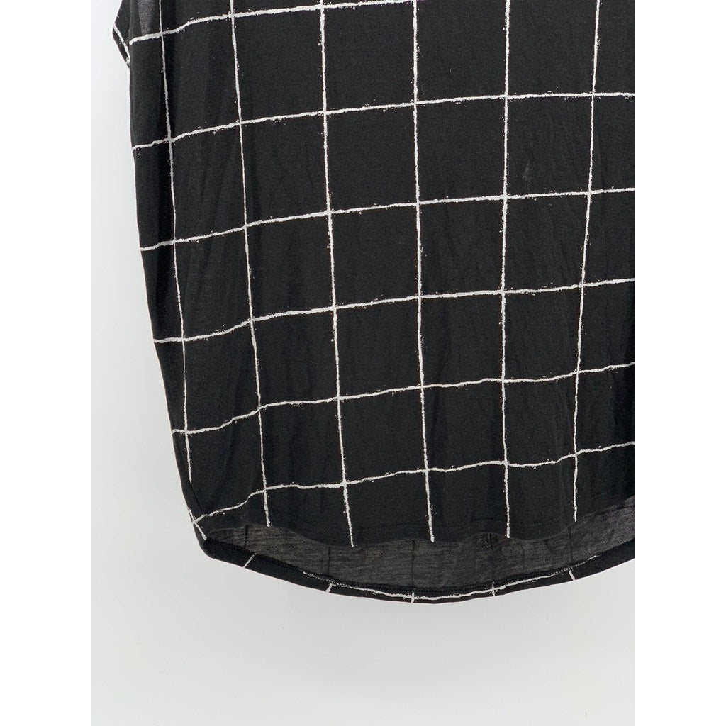VINCE. Women's Black Windowpane V-Neck Top SZ 2XS