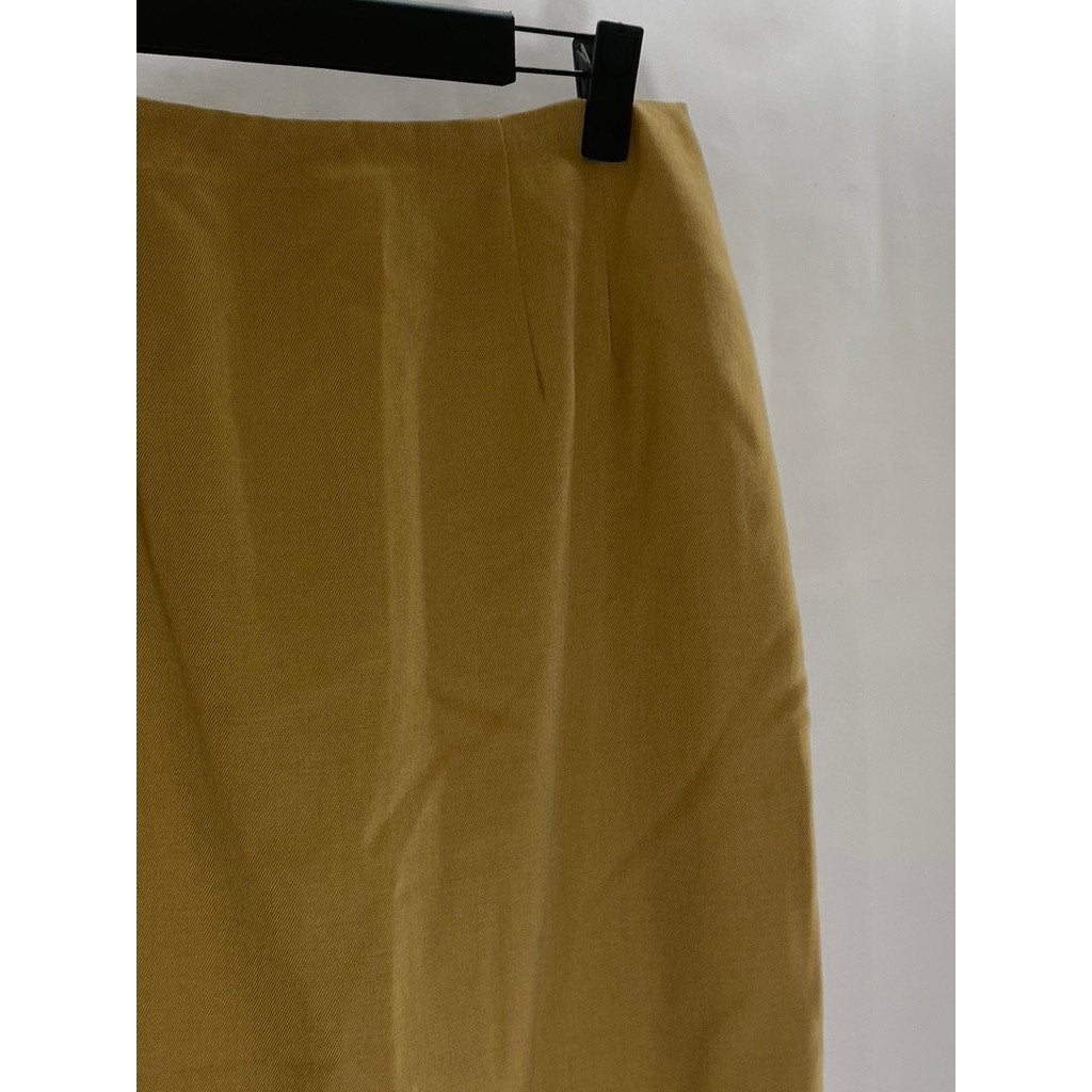 FINITY Women's Vintage Tan Wool Straight Back-Slit Midi Skirt SZ 6