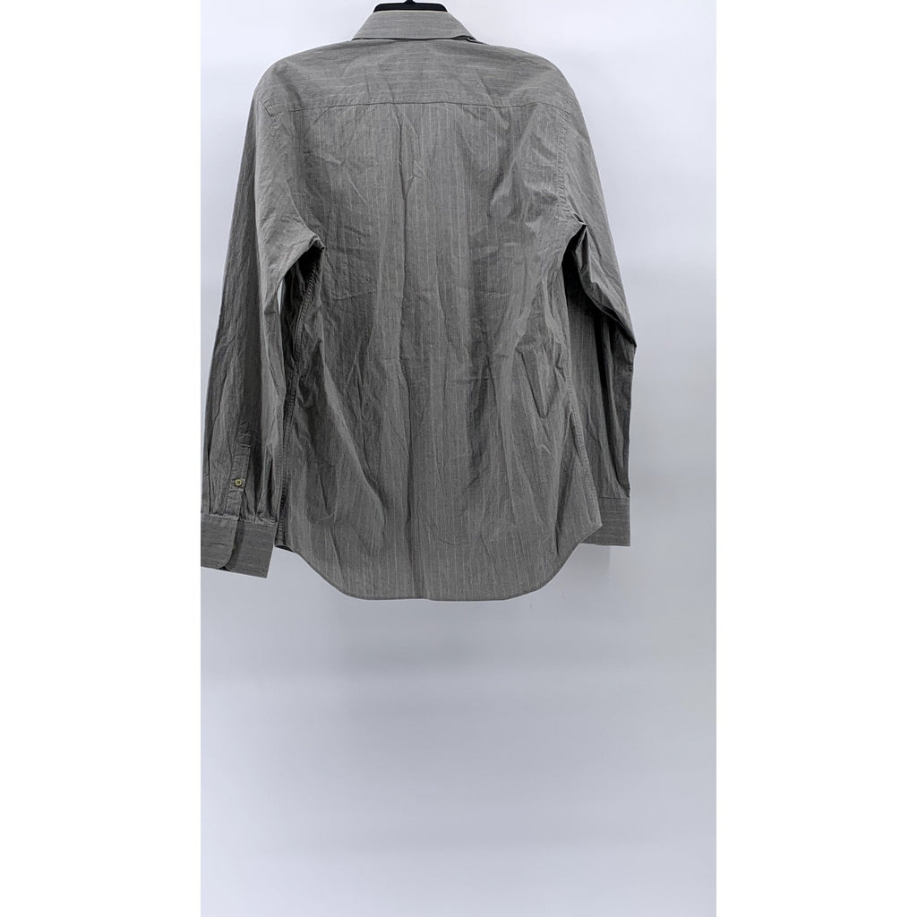PRADA MILANO Men's Light Gray Striped Button-Up Long Sleeve Shirt SZ 15.5