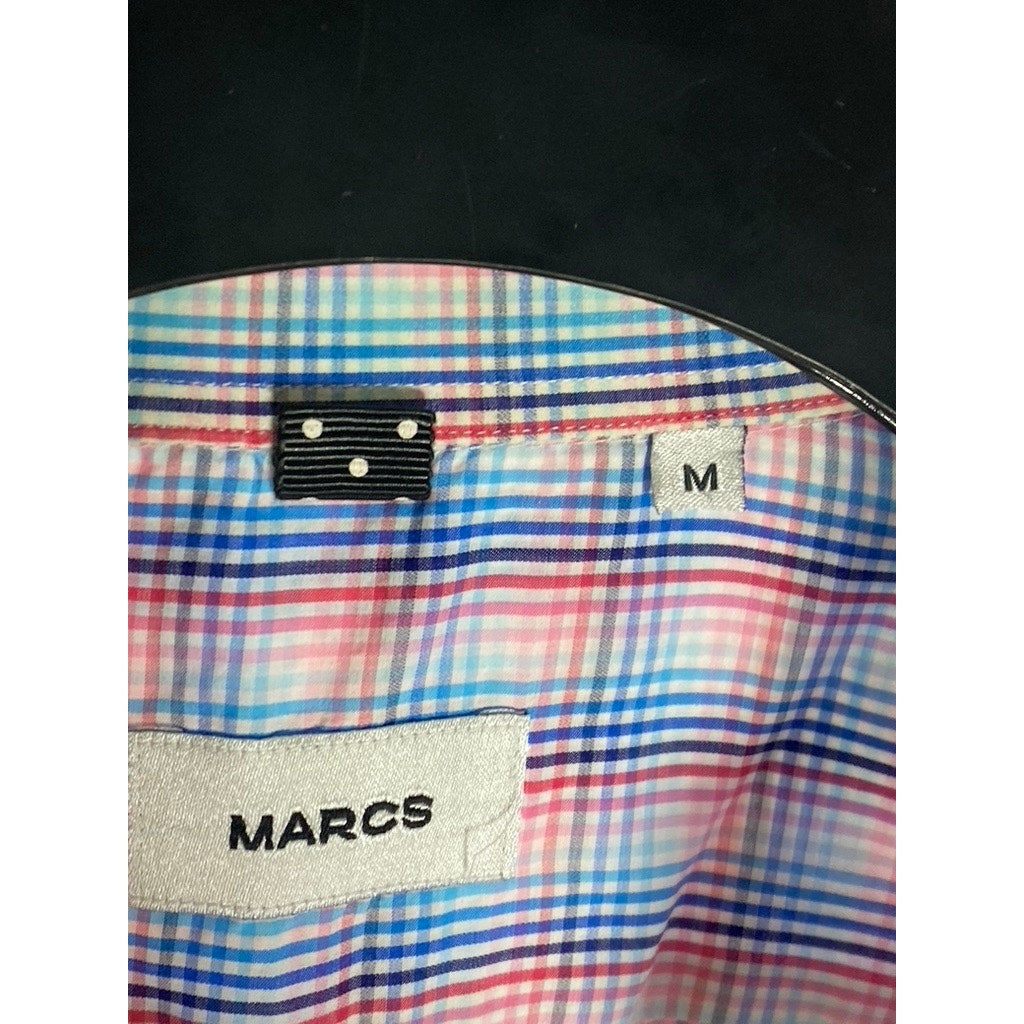MARCS Men's Blue-Red Plaid Button-Up Regular-Fit Long Sleeve Shirt SZ M