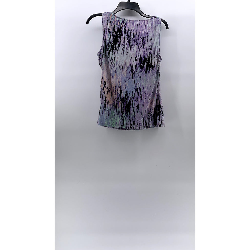 CALVIN KLEIN Women's Purple-Blue Printed Cowl Neck Sleeveless Top SZ M