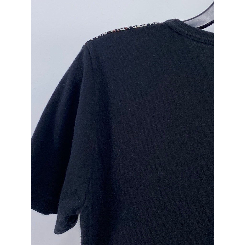 Women's Black Animal Print Crewneck Short Sleeve Casual Top SZ M
