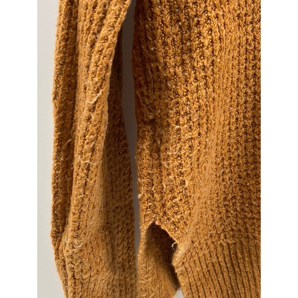 JESSICA SIMPSON Women's Orange V-Neck Waffle Knit Cuffed Long Sleeve Sweater SZS