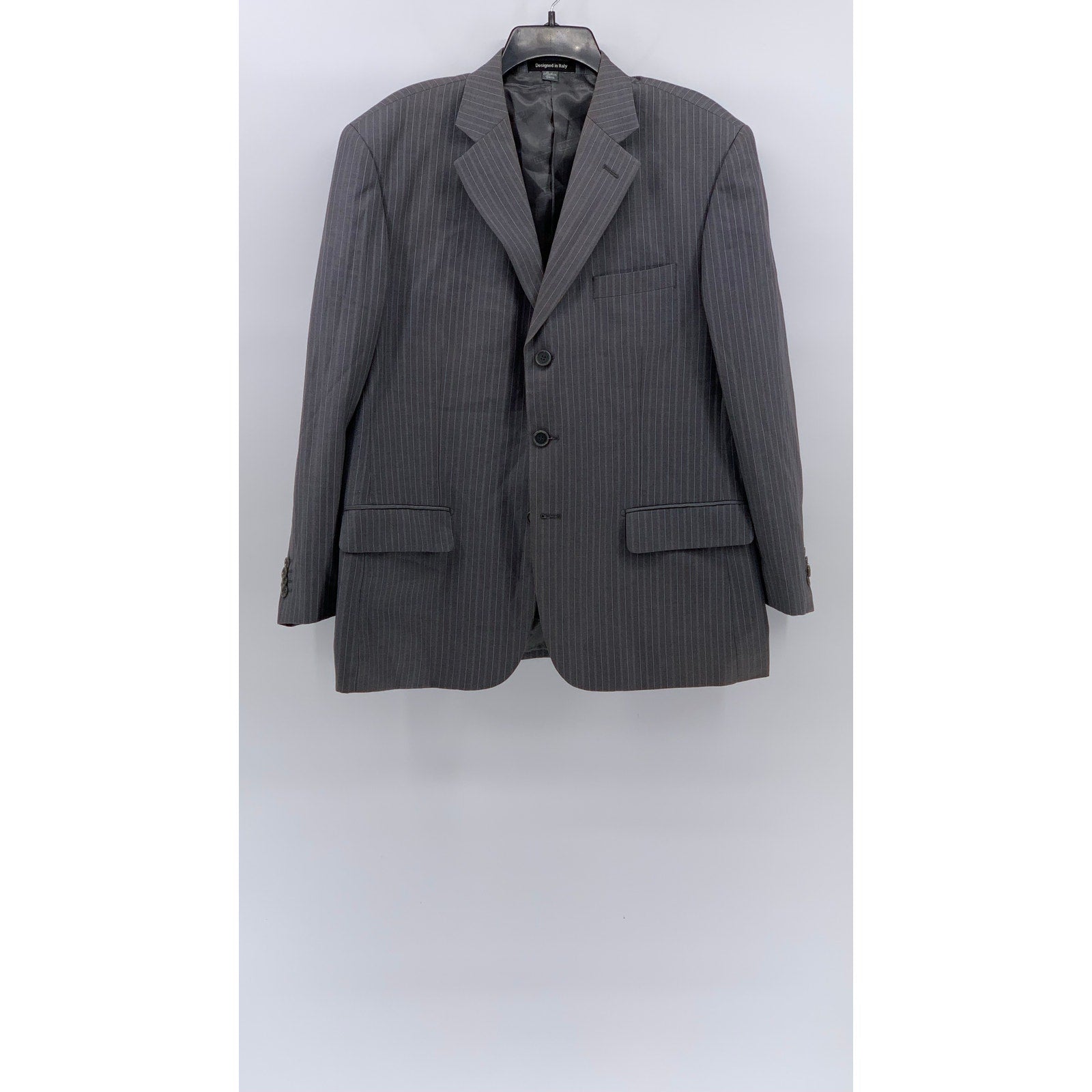 LE COLLEZIONI Men's Dark Gray Striped Three-Button Notch Collar Blazer SZ 42S