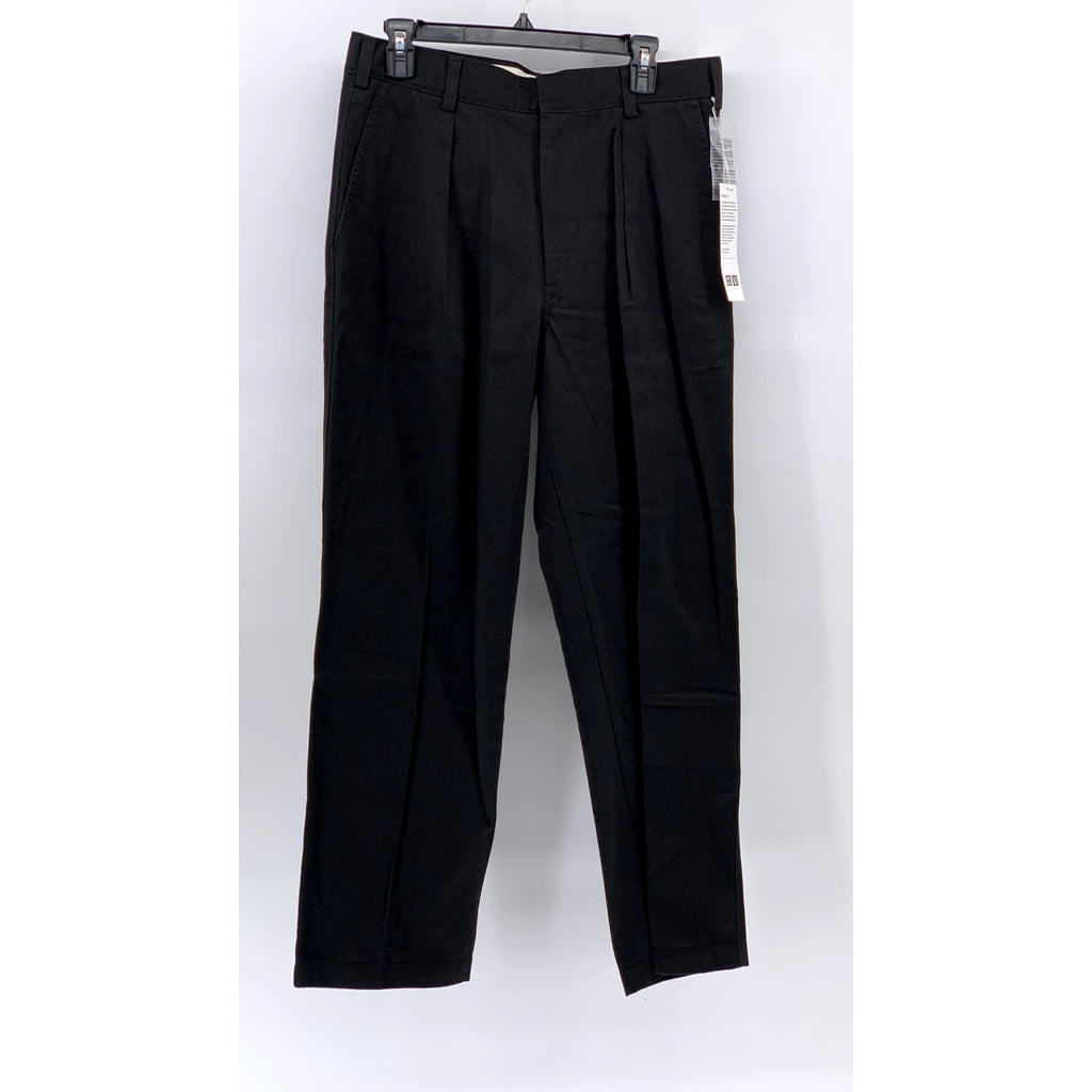 UNIQLO Men's Black Pleated Tapered Chino Pants SZ 32