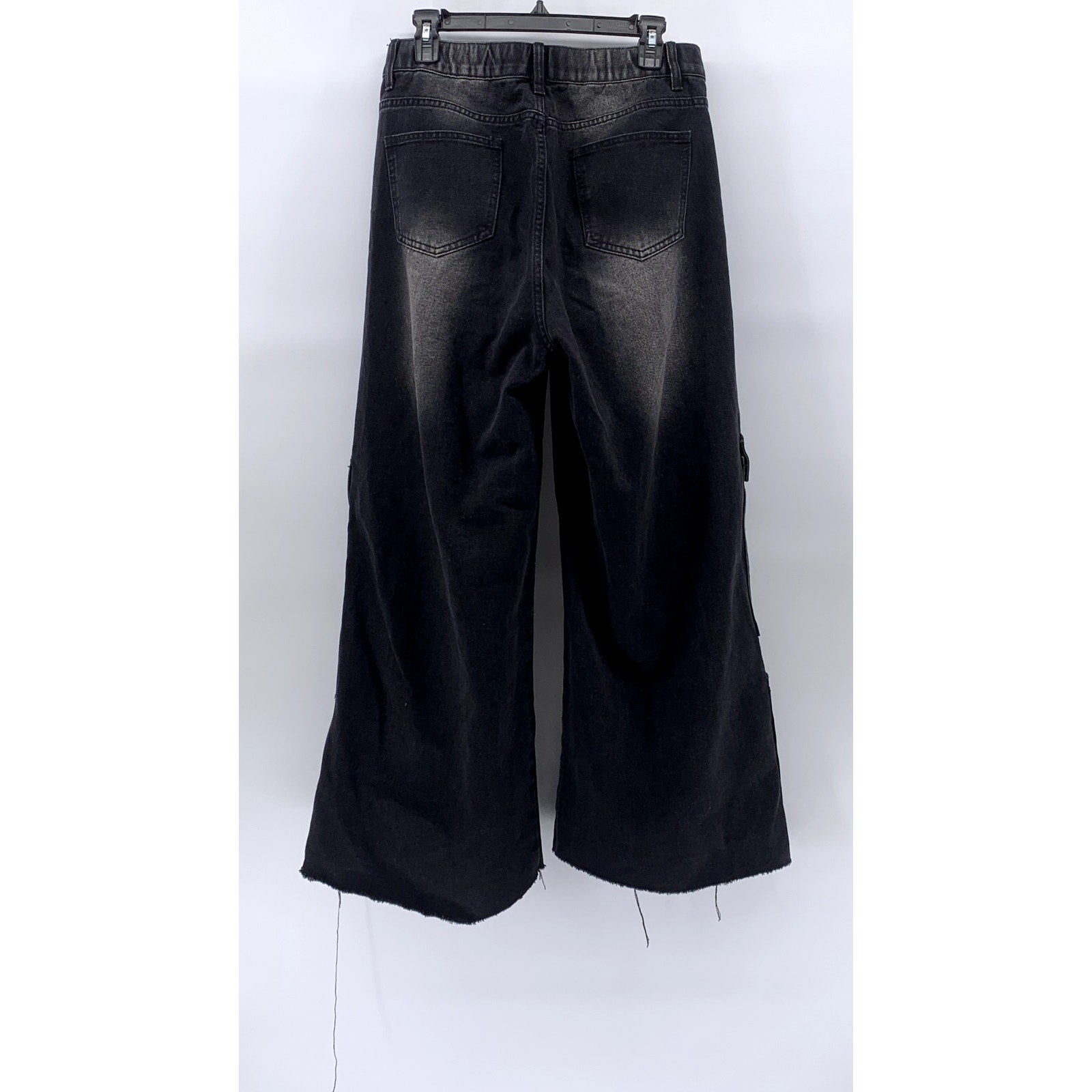 AMERICAN BAZI Women's Black Denim Distressed Baggy-Fit Wide-Leg Y2K Jeans SZ L