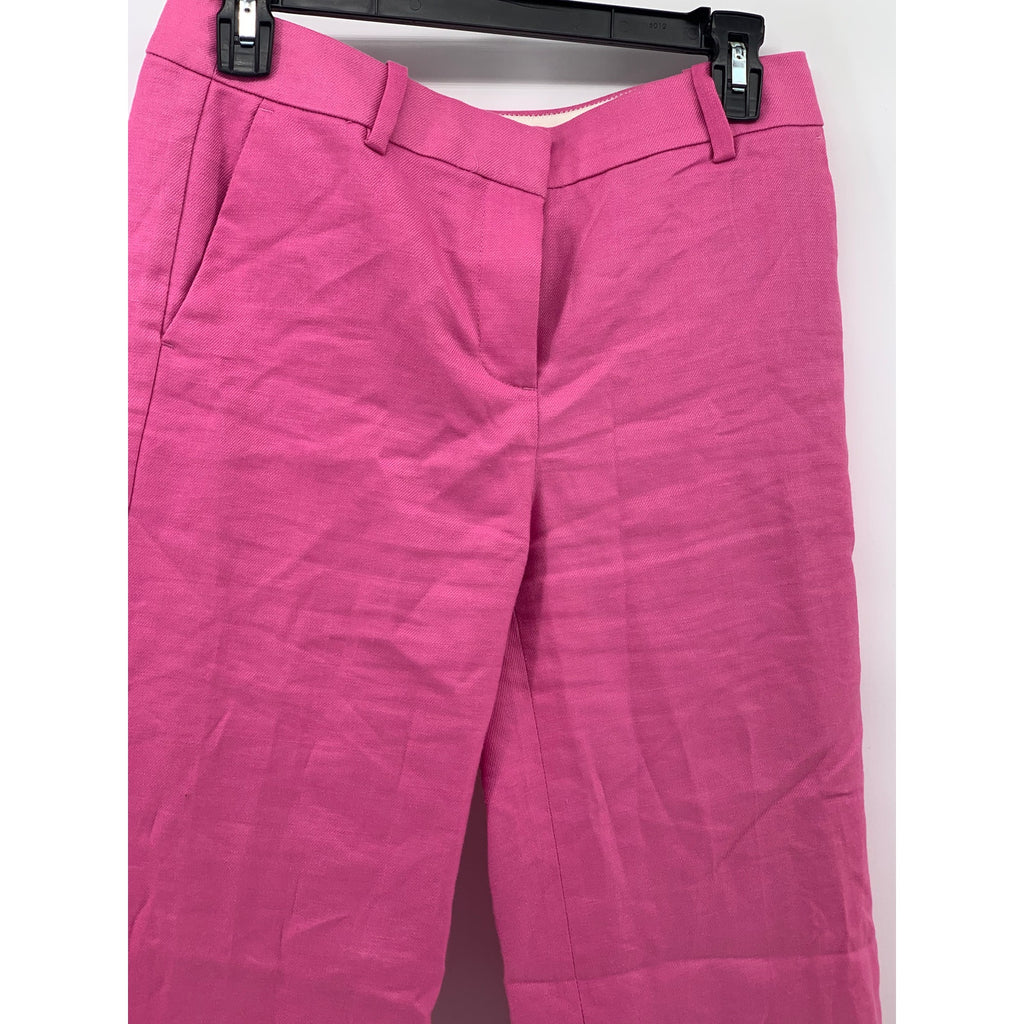 J.CREW Women's Dark Pink Solid Straight-Leg Linen-Blend Pant SZ 4