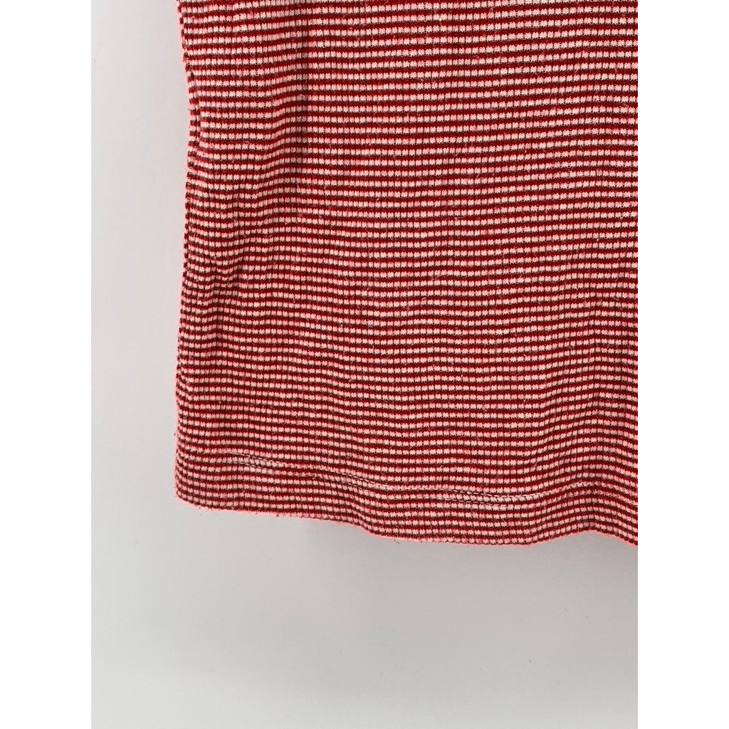 BRANDY MELVILLE Women's Red Ribbed Striped Crewneck Short Sleeve Top SZ OS
