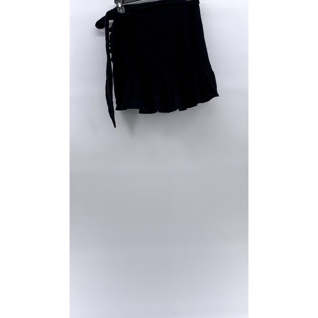 ZARA Women's Black Knit Ruffle-Trim Wrap Mini Skirt SZ XS