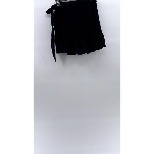 ZARA Women's Black Knit Ruffle-Trim Wrap Mini Skirt SZ XS