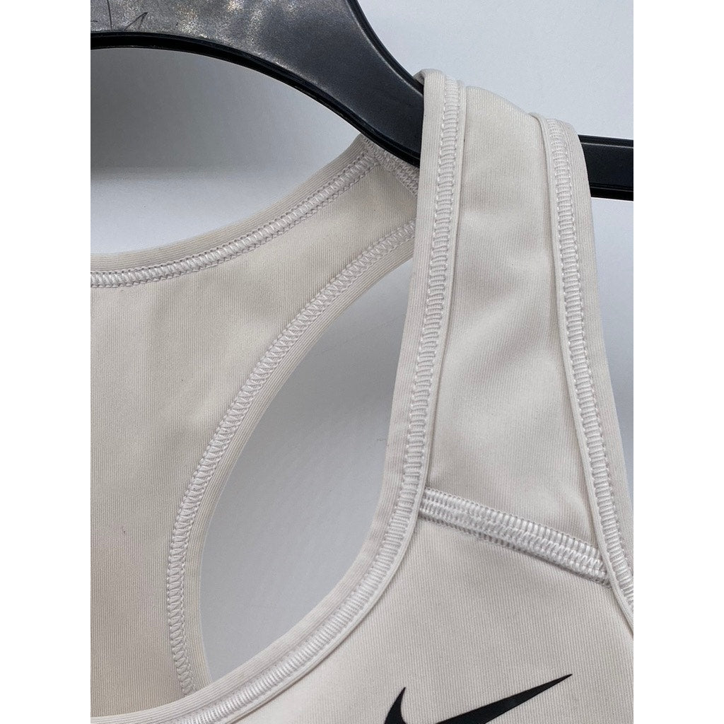 NIKE Women's White-Black Dri-Fit Swoosh Racerback Non-Padded Sports Bra SZ S