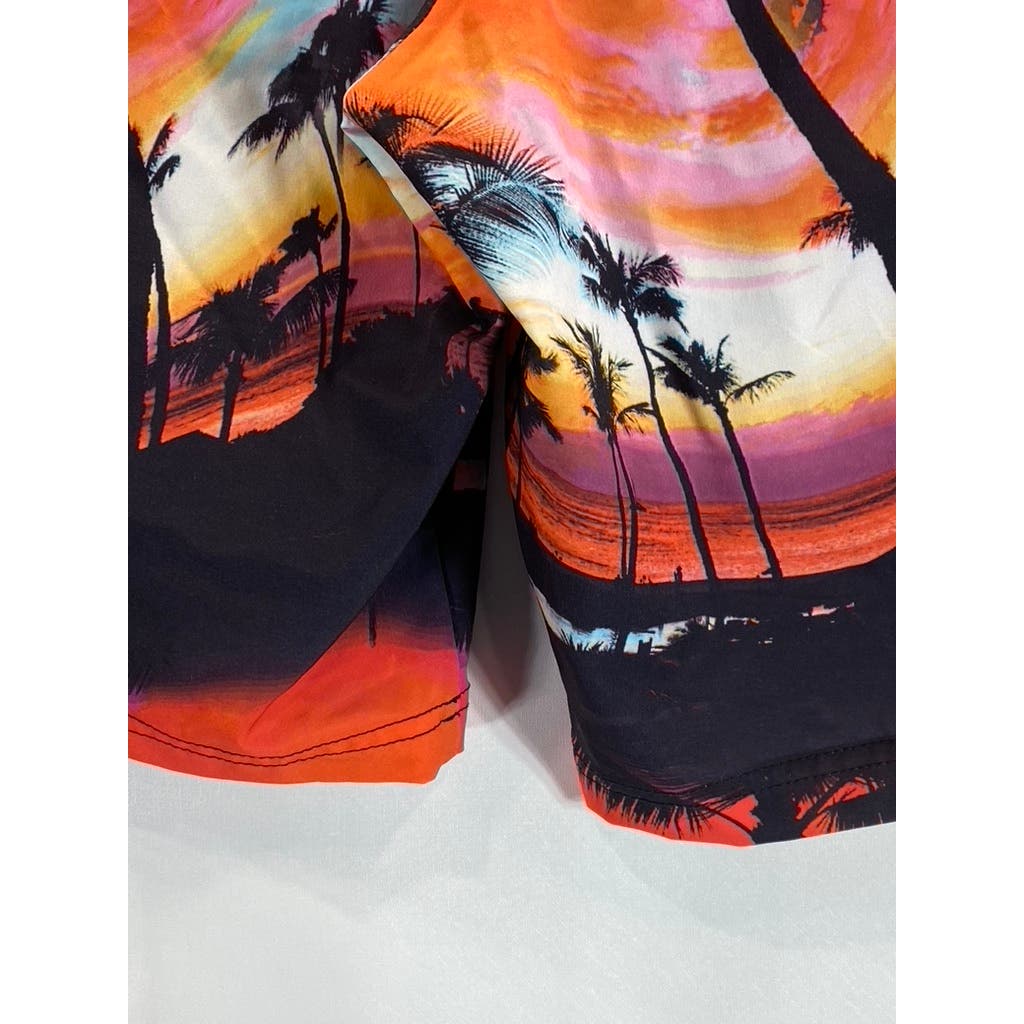 AMERICAN EAGLE Men's Red Tropical Print Drawstring Pull-On Board Shorts SZ S