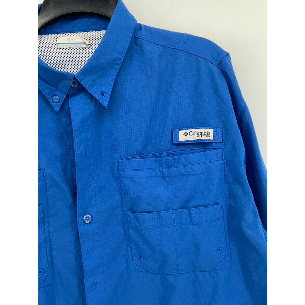 COLUMBIA Men's Royal Blue PFG Button-Up Fisherman Shirt SZ XL