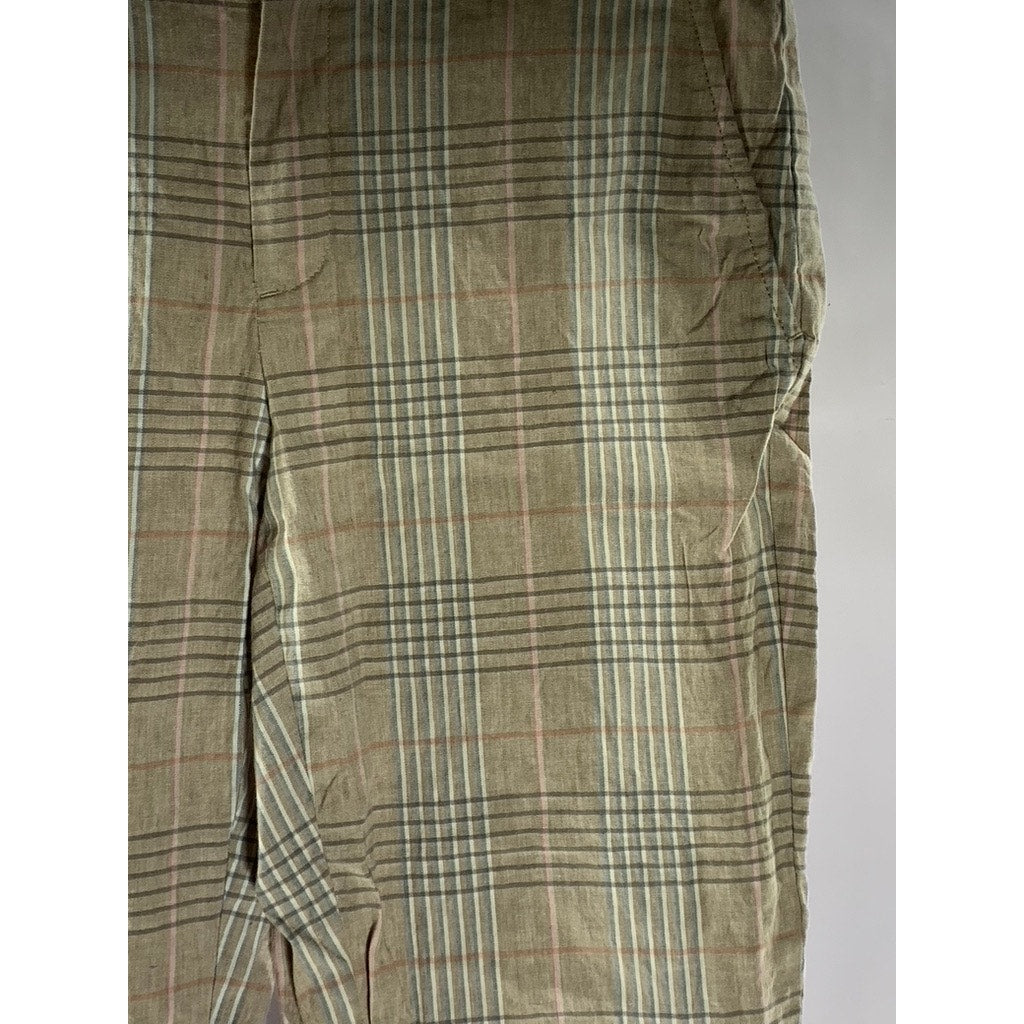 BANANA REPBULIC Women's Tan Plaid Avery Straight-Leg Linen-Blend Cuffed Pant SZ4