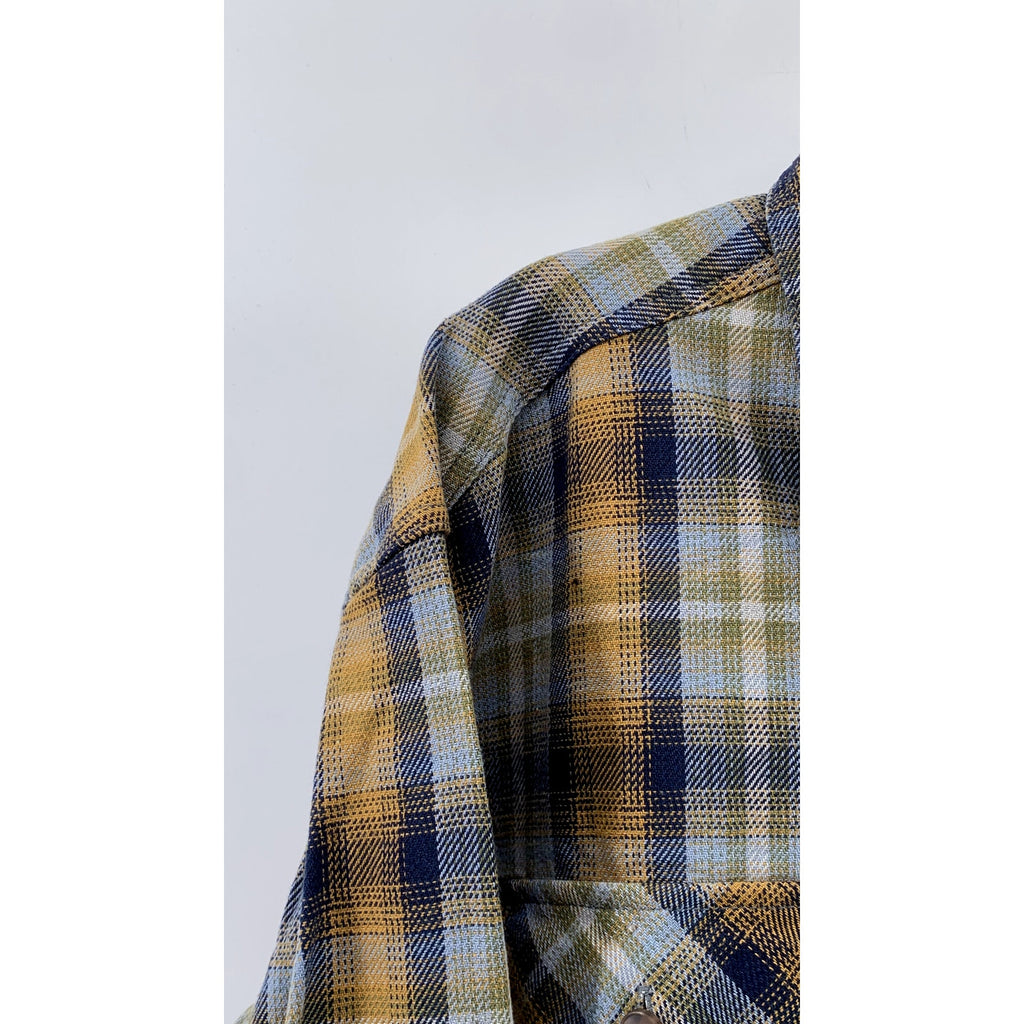 DULUTH TRADING CO. Men's Blue-Yellow Plaid Regular-Fit Button-Up Shirt SZ L