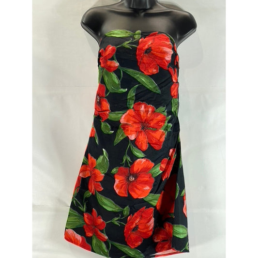 MNG By Mango Women's Black/Red Floral Print Strapless Bodycon Mini Dress SZ 8