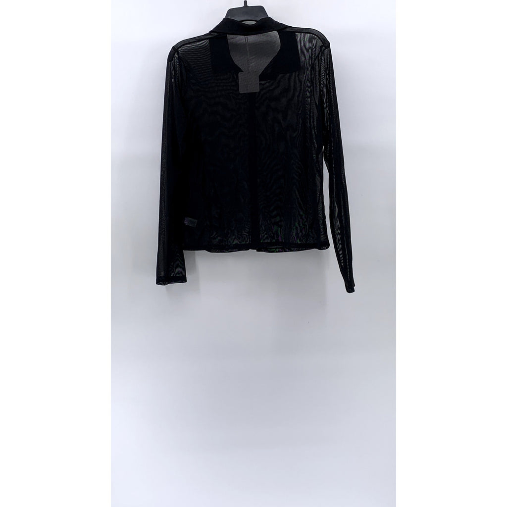 SUGAR RAIN Women’s Black Sheer Button-Up Long Sleeve Top SZ XL