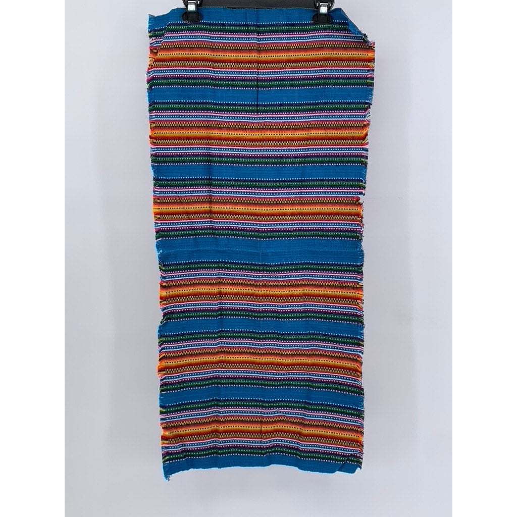 UNBRANDED Blue-Orange Knit Stripe Print Fabric Table Runner