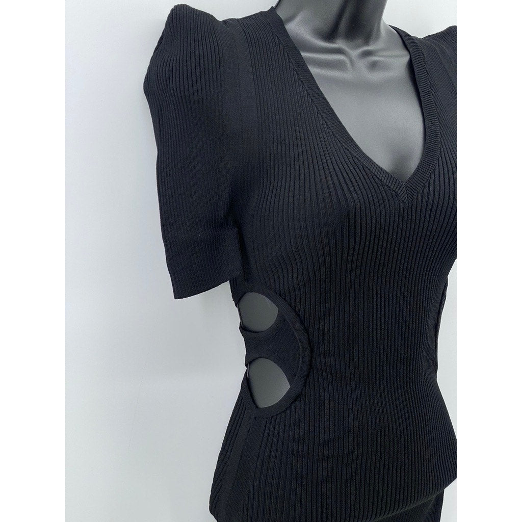 STELLA & JAMIE Women’s Black Scoop-Neck Short Puff Sleeve Cutout Mini Dress SZ S