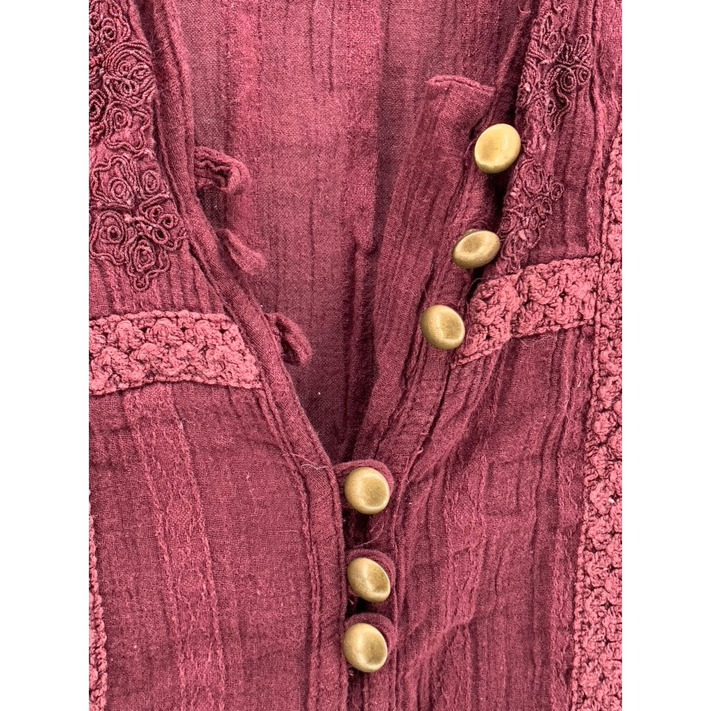 A.N.A A NEW APPROACH Women's Burgundy Knit Sleeveless Button-Up Top SZ L
