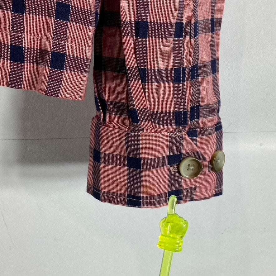 18EAST MFG Men's Red/Navy Plaid Button-Up Regular-Fit Long Sleeve Shirt SZ S