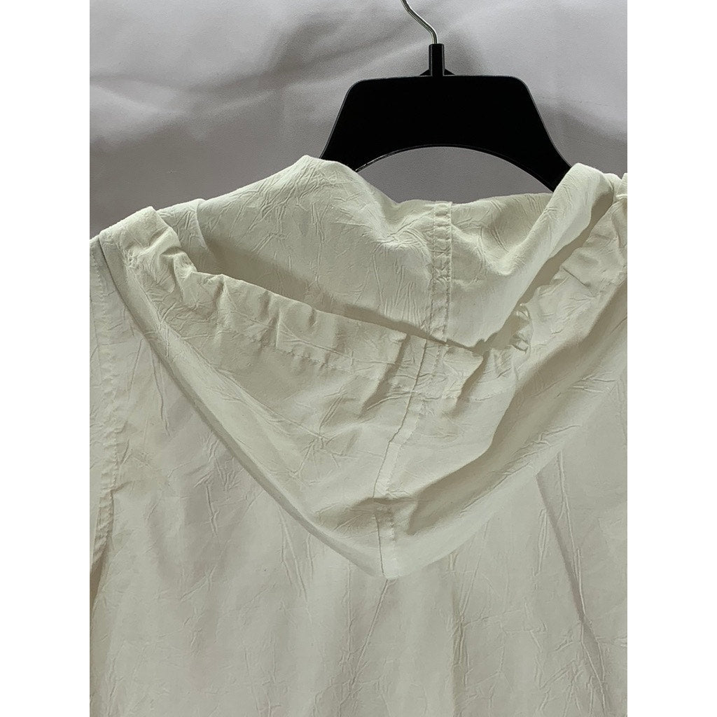 GLORIA VANDERBILT Women's Cream Button-Up Hooded Drawstring Long Sleeve Top SZ M