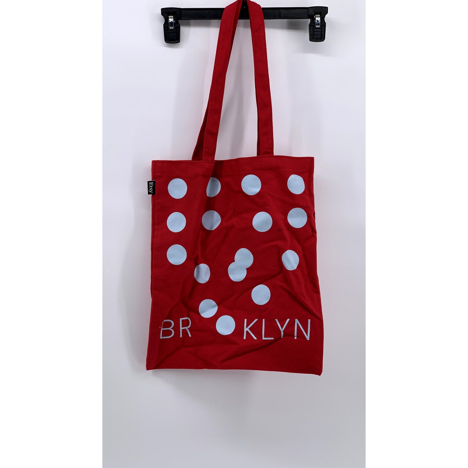 ETSY Red-Blue Polka Dot Brooklyn Canvas Tote Bag