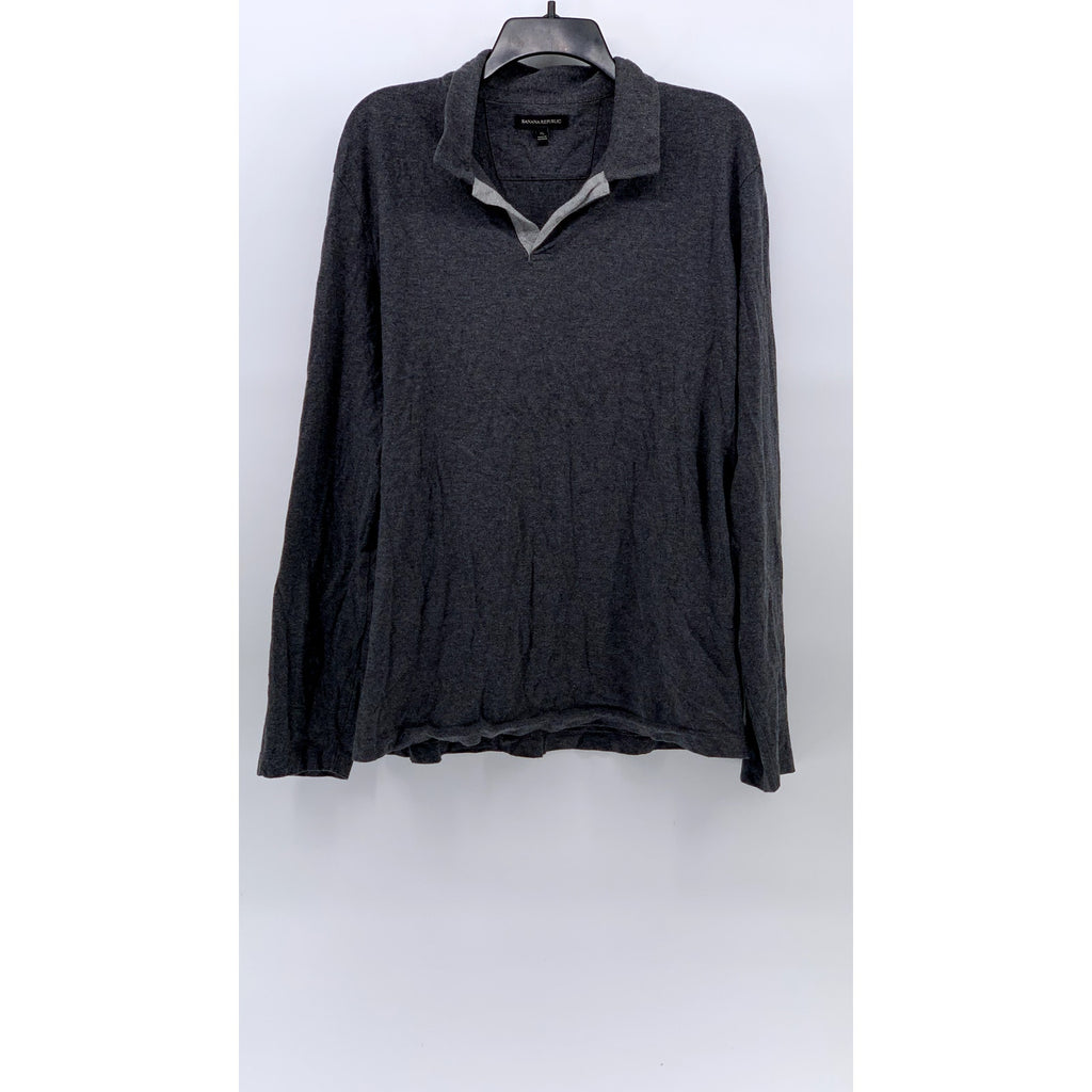 BANANA REPUBLIC Men's Charcoal Gray Long Sleeve Cotton-Wool Polo Shirt SZ XL