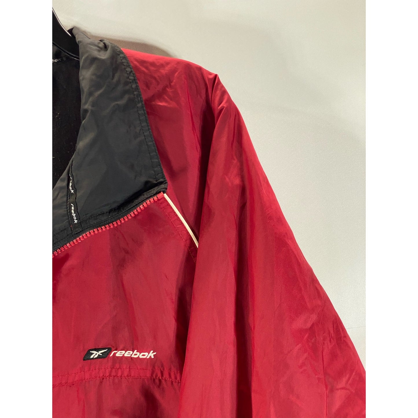 REEBOK Men's Red/Black Vintage Stand Collar Zip-Up Windbreaker Jacket SZ XL