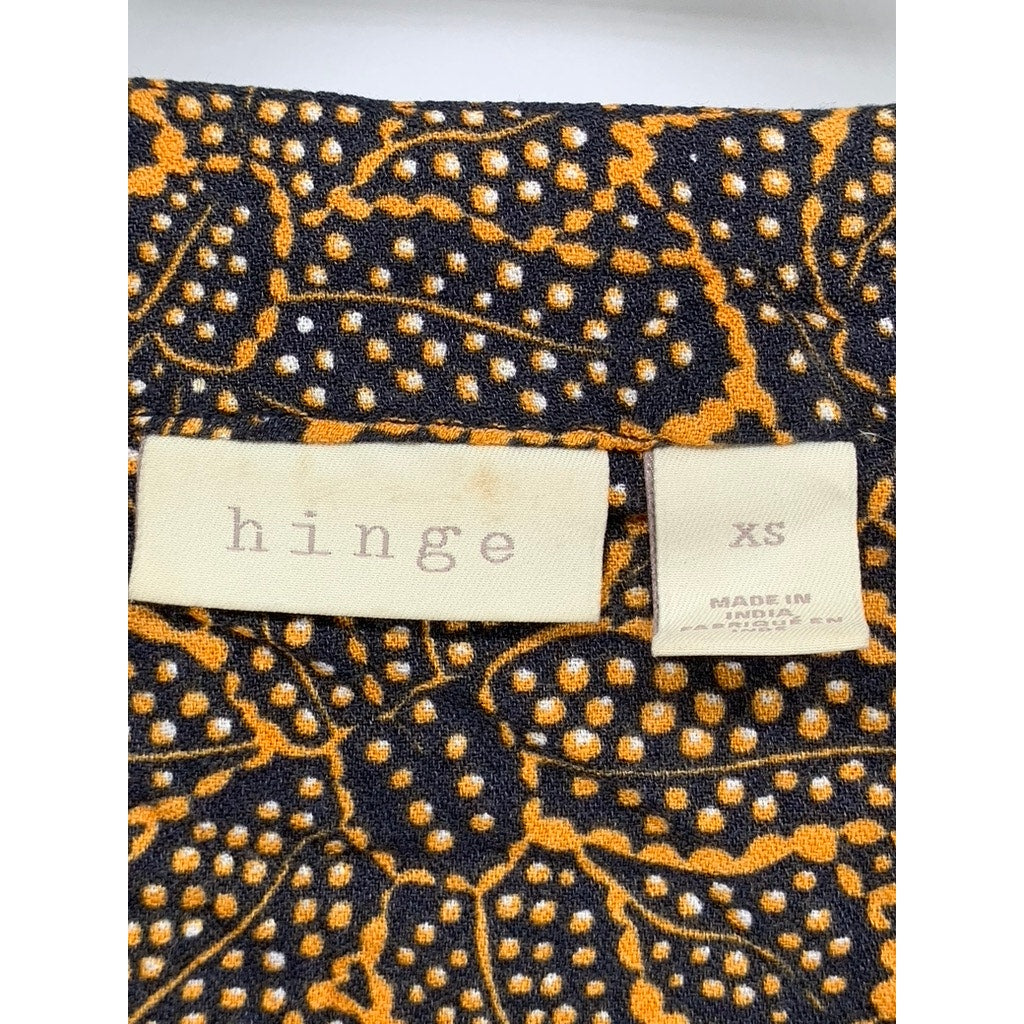HINGE Women's Brown Textured Dot Print Long Sleeve Lace Stripe Top SZ S