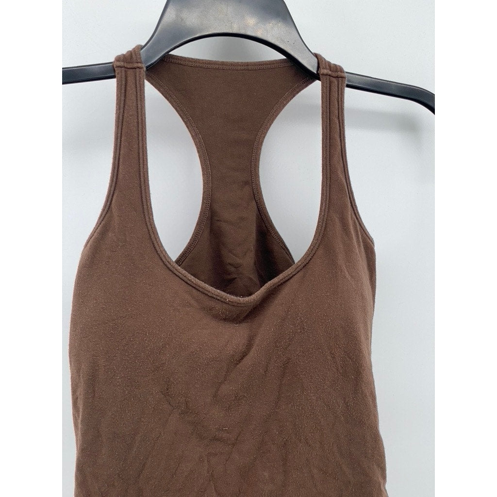 UNBRANDED Women's Brown Solid Scoop-Neck Racerback Sleeveless Casual Tank SZ S