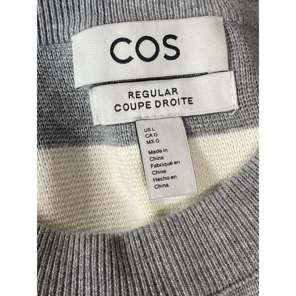 COS Men's Cream/Gray Striped Regular-Fit Crewneck Pullover Sweater SZ L