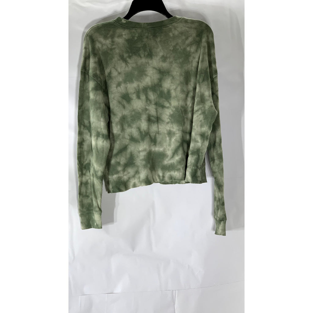 WILD FABLE Women's Green Tie-Dye Crewneck Long Sleeve Thermal Top SZ M