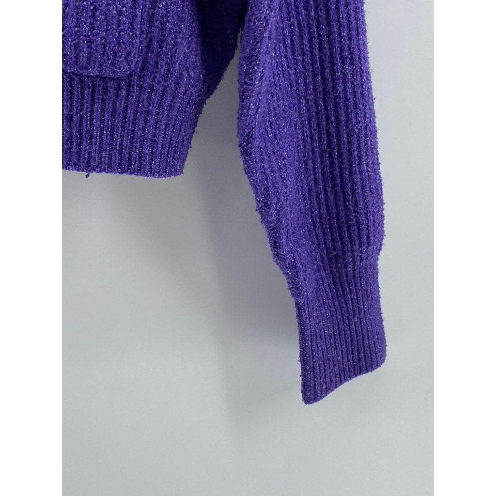DOUBLE ZERO Women's Purple Knit Long Sleeve Button-Up Cropped Cardigan SZ S